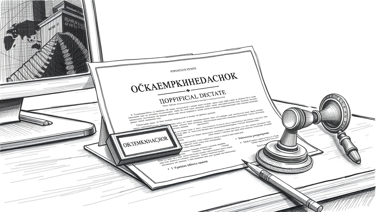 Печать Роскомнадзора на постановлении у компьютера