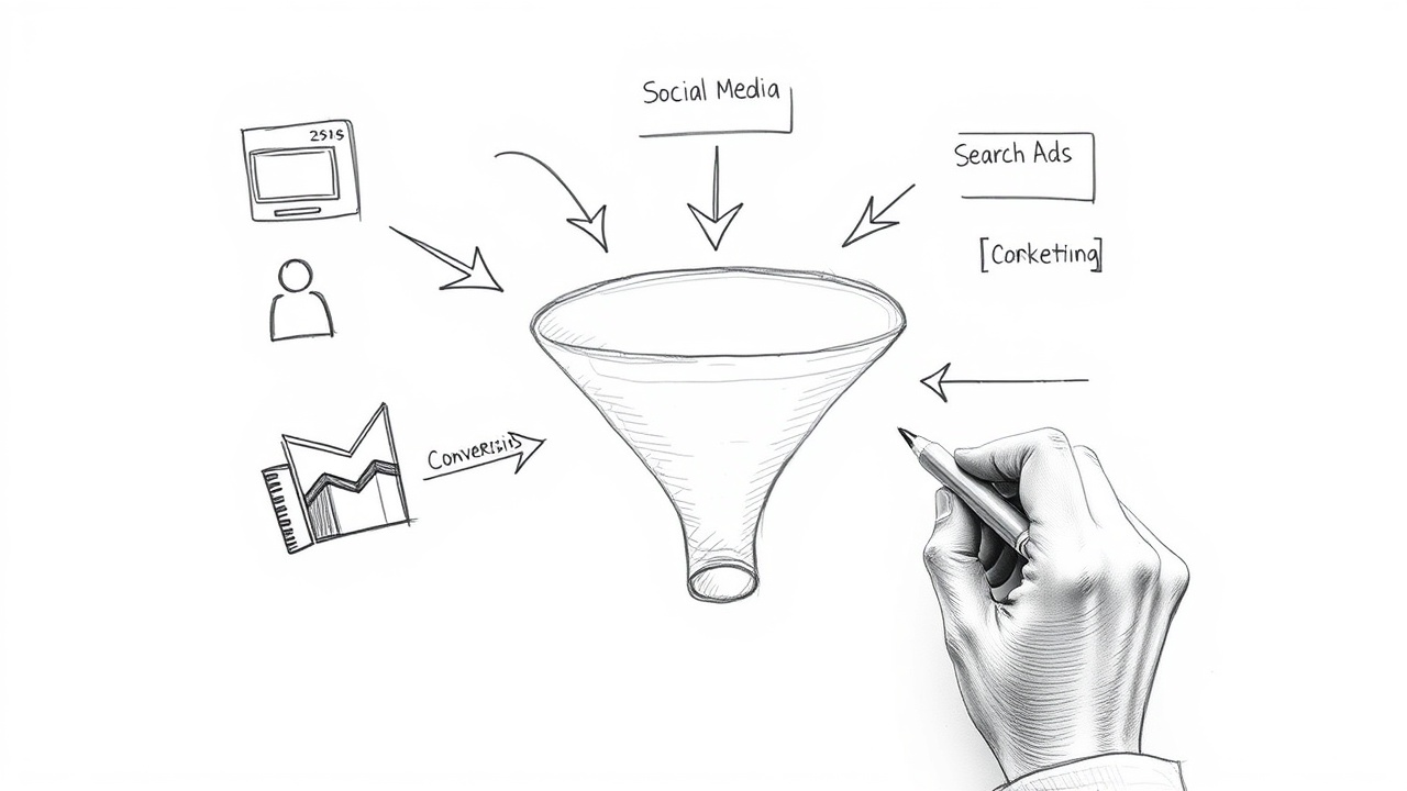 Маркетолог анализирует воронку с разными каналами трафика