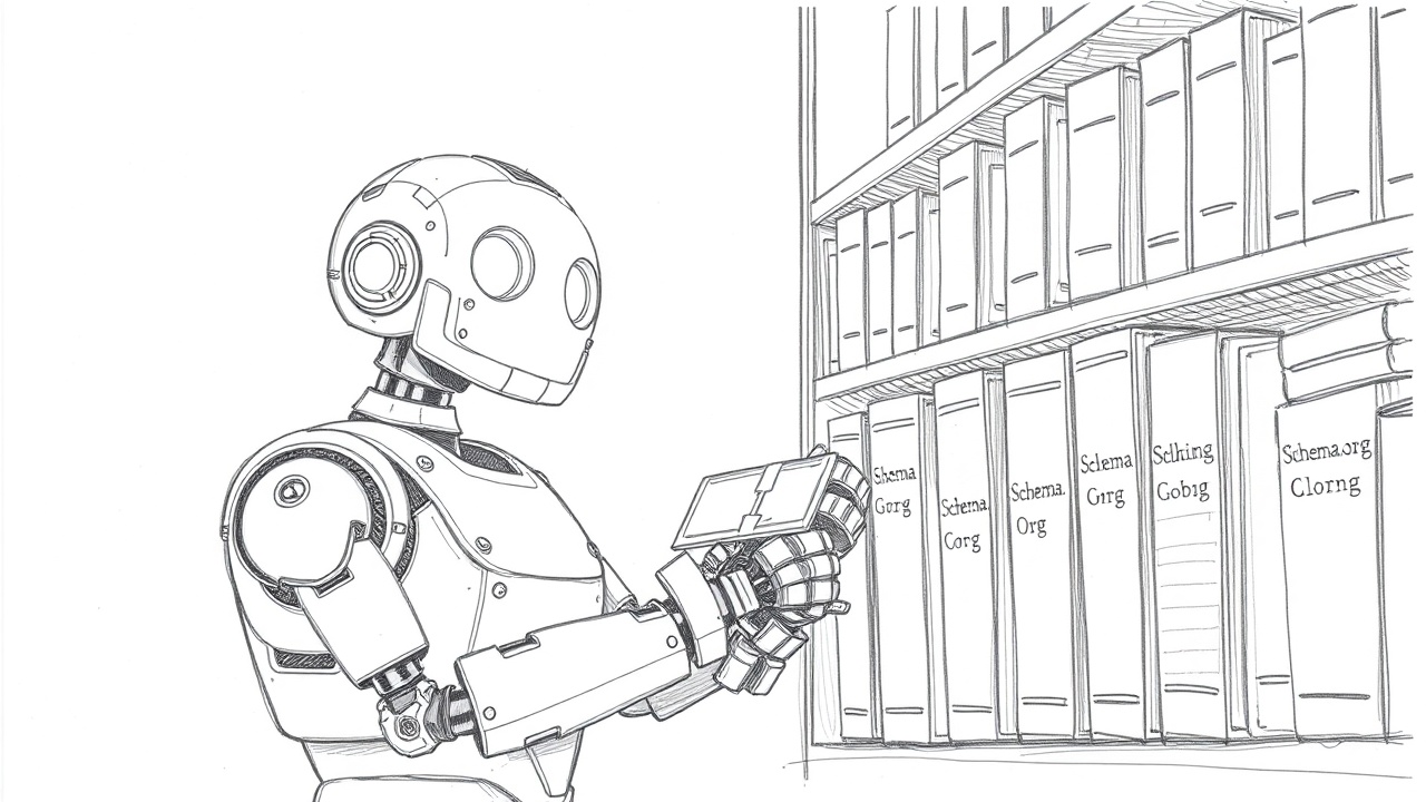 робот-библиотекарь систематизирует книги с метками Schema.org