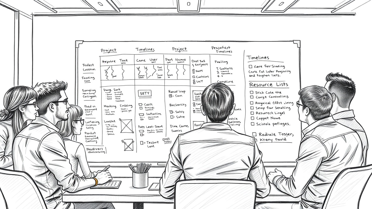 команда планирует веб-проект у доски