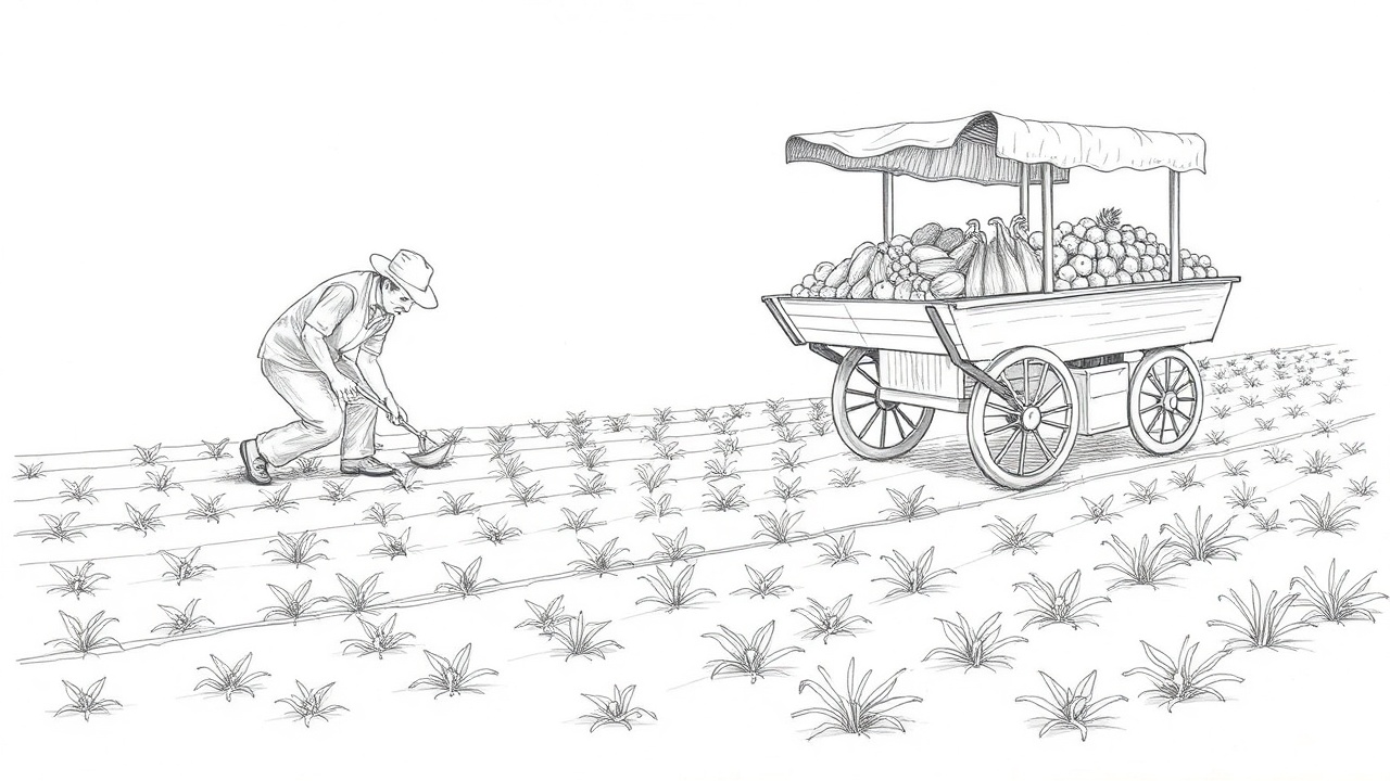 фермер сажает семена, торговец продает овощи