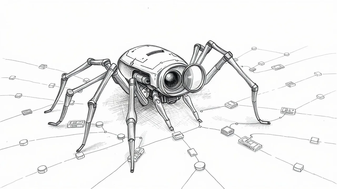 Робот-краулер ползет по паутине веб-сайтов
