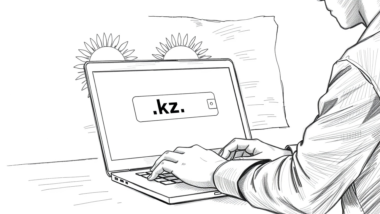 Регистрация домена .kz на фоне флага Казахстана