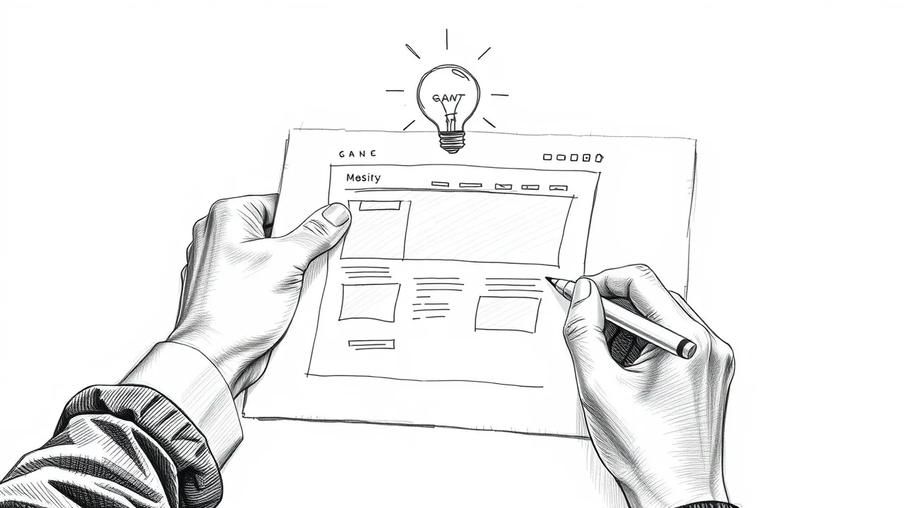 рука рисует макет сайта, идея для контента