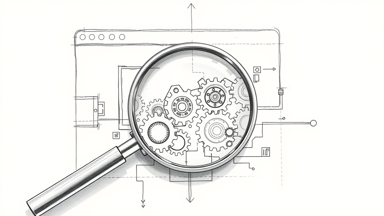 лупа над технической оптимизацией сайта