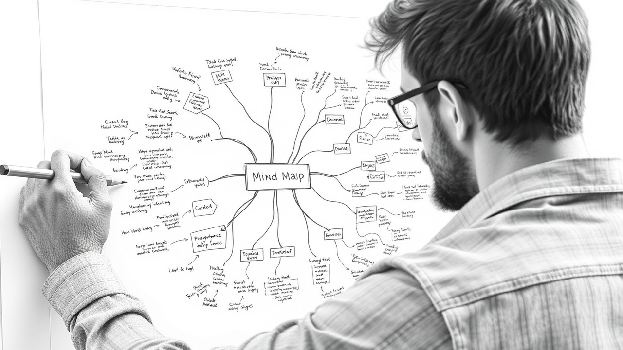 человек рисует интеллект-карту для планирования сайта