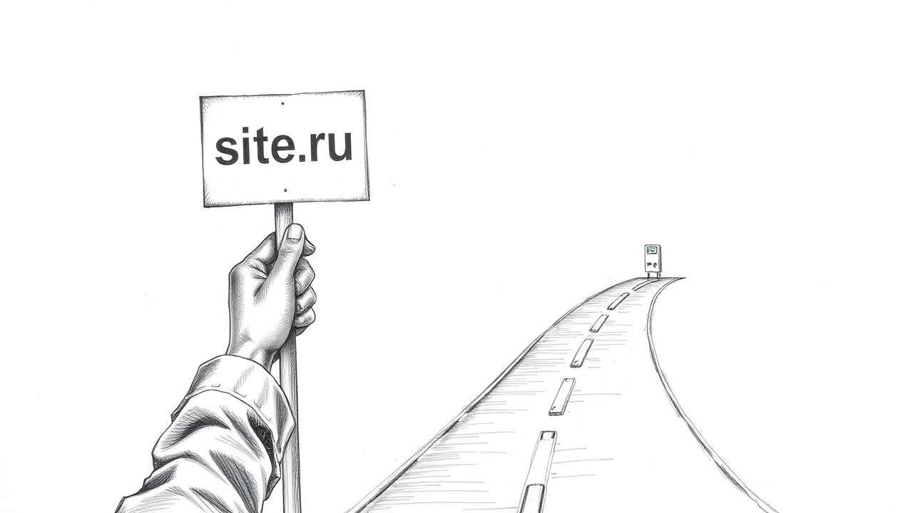 человек с указателем доменного имени на развилке