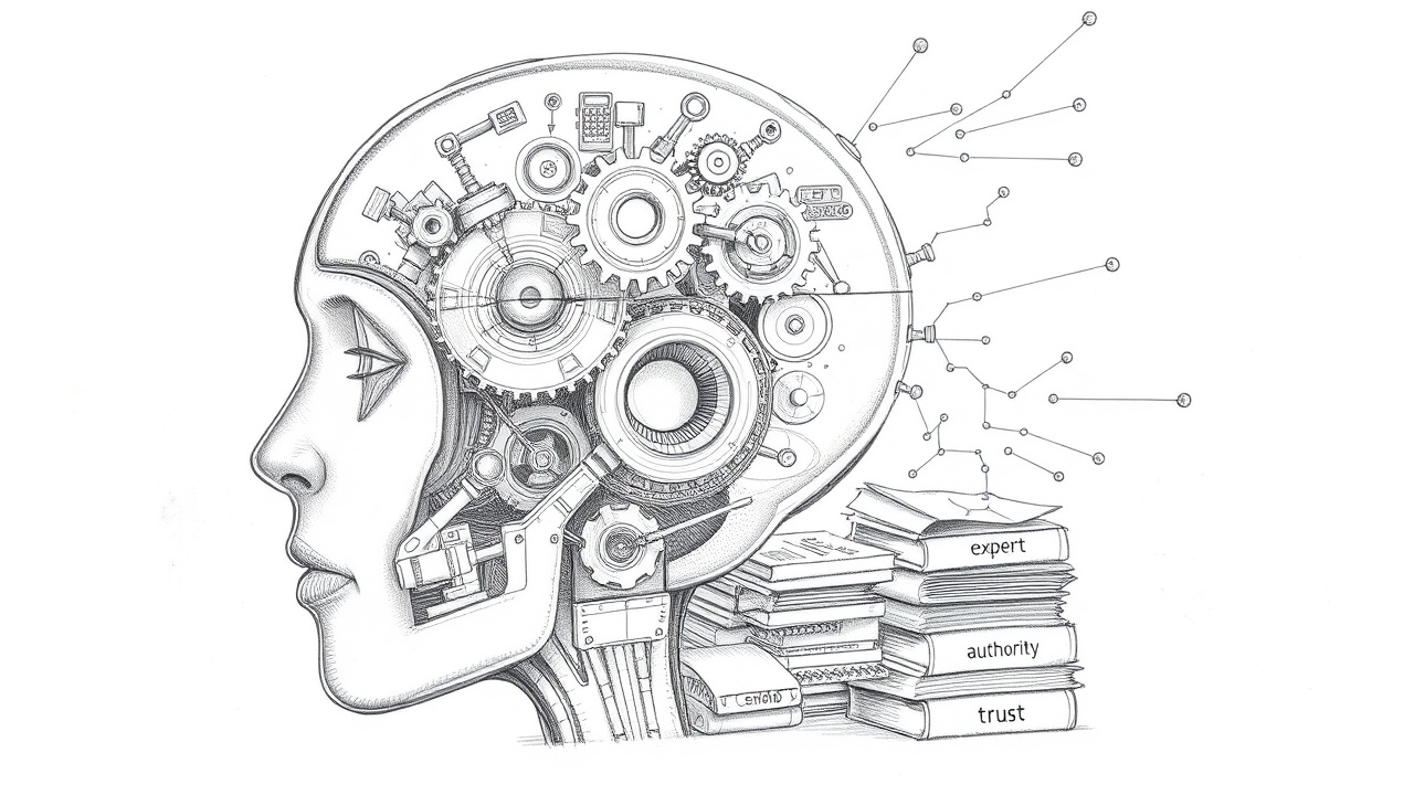 голова робота ИИ анализирует документы E-A-T