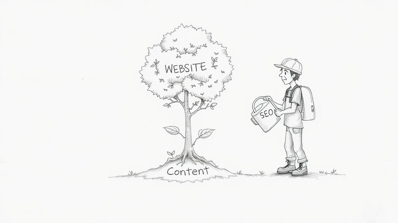 садовник поливает дерево веб-сайт из лейки SEO