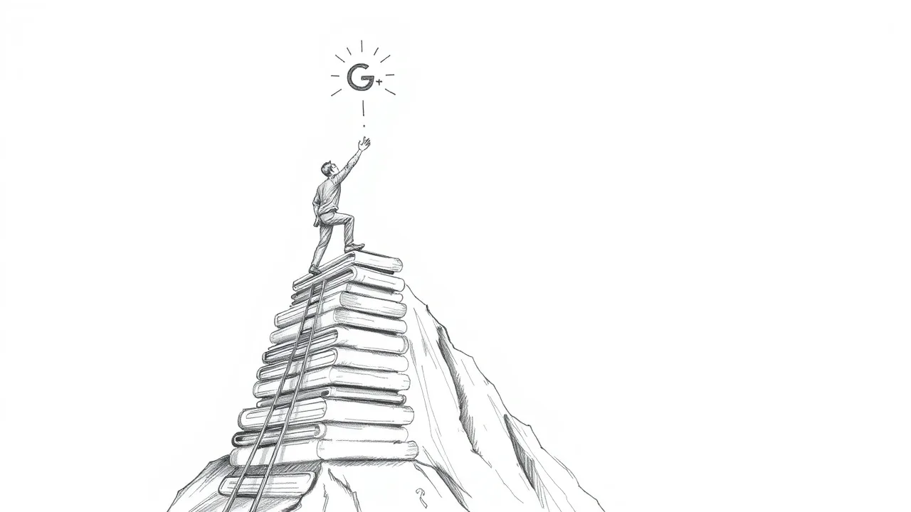 человек карабкается на гору из веб-страниц