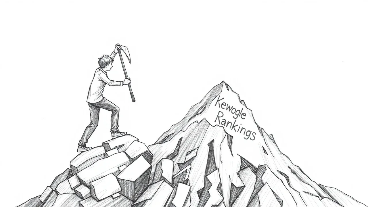 Человек карабкается вверх по горе рейтинга Google