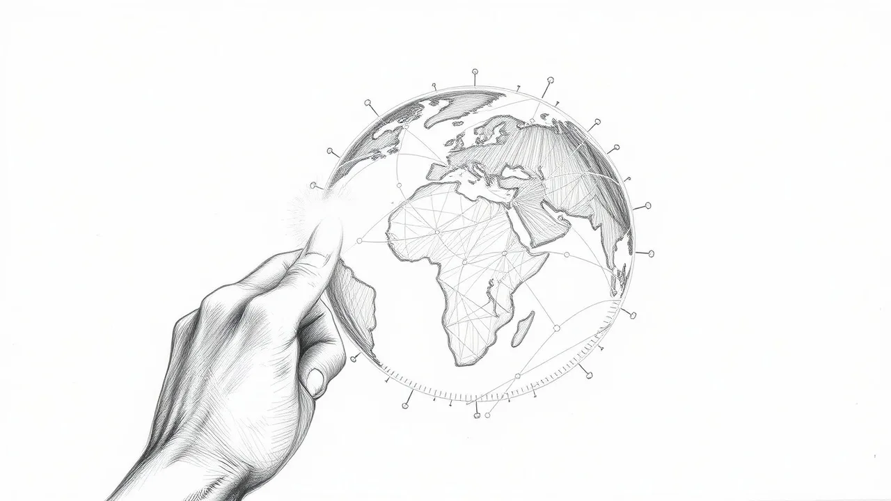 рука указывает на глобус интернета