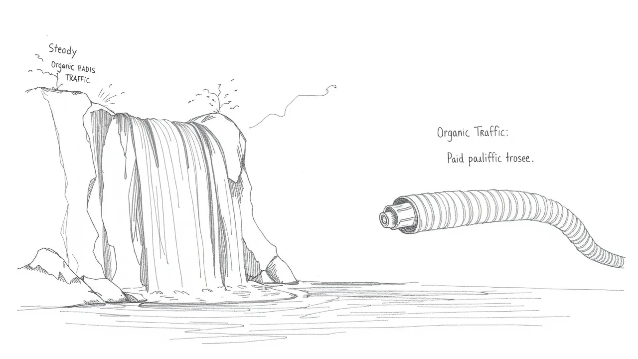 Водопад органического трафика и шланг платного трафика