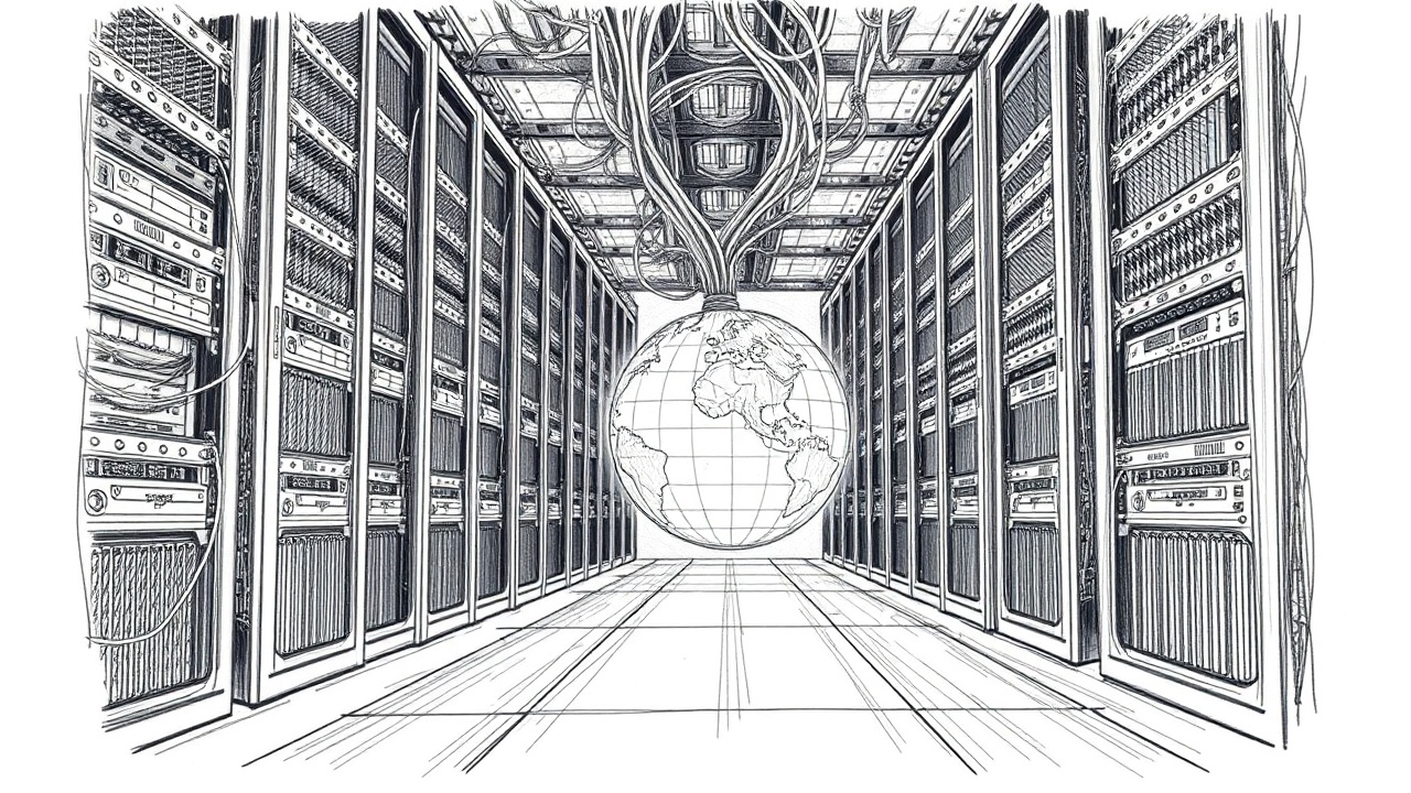 стойка серверов в дата-центре хостинга