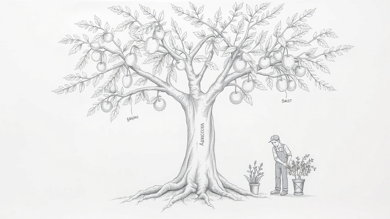 Дерево законов с плодами цифровых ресурсов