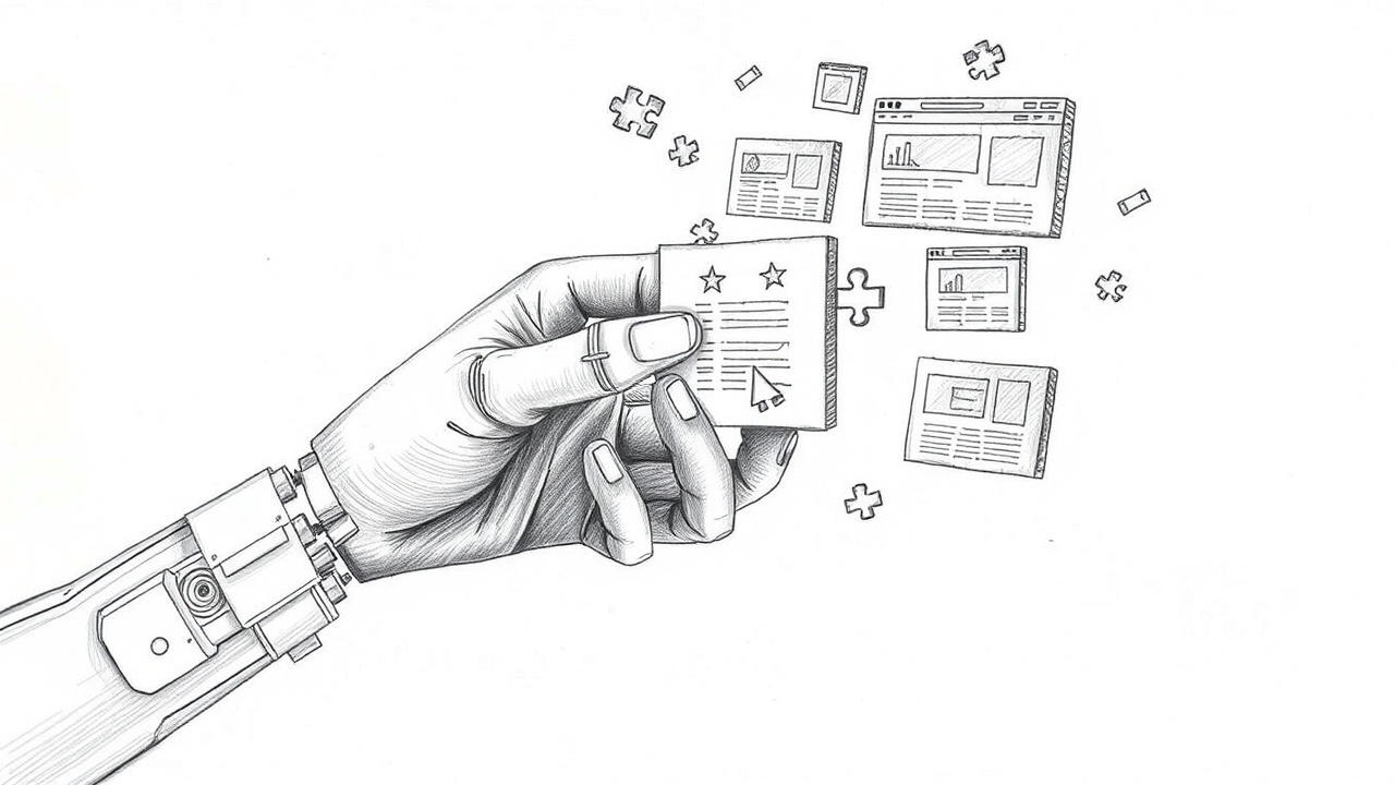 рука ИИ собирает информацию из разных сайтов